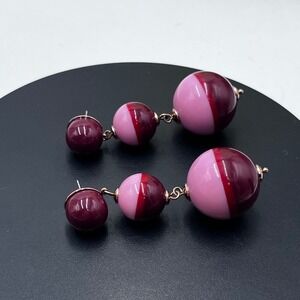 Kate Spade NY Pink Maroon Resin Drop Linear Bauble Round Rose Gold Earrings